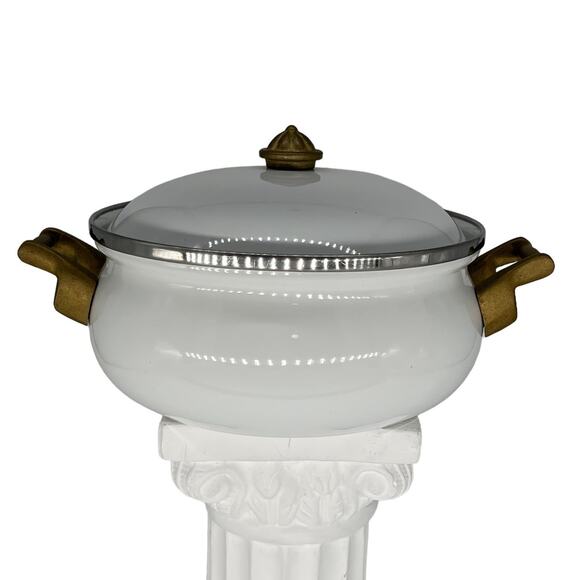 Tivoli Vintage Enamelware Cooking Stock Pot & Lid Solid Glossy White - Picture 7 of 14